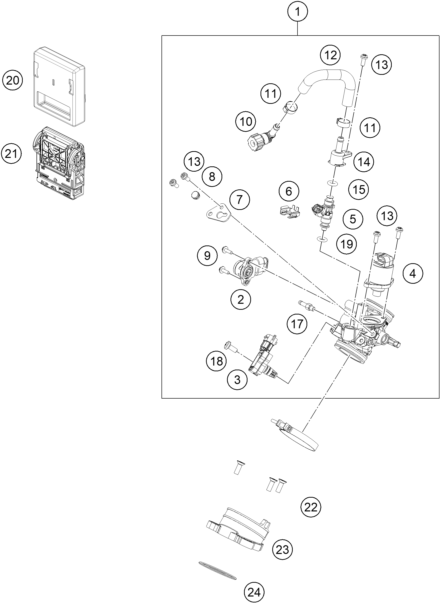 Explosionszeichnung der Baugruppe DROSSELKLAPPEN- / DREHWALZENKÖRPER, Position 1 ist markiert