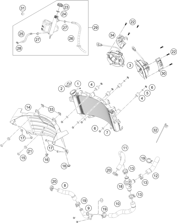Explosionszeichnung der Baugruppe KÜHLSYSTEM, Position 1 ist markiert