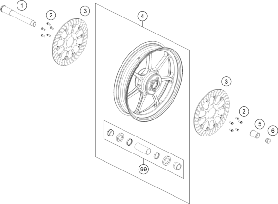 Explosionszeichnung der Baugruppe VORDERRAD, Position 3 ist markiert