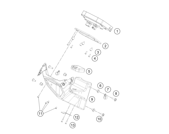 Explosionszeichnung der Baugruppe INSTRUMENTE / SCHLOSSSYSTEM, Position 1 ist markiert