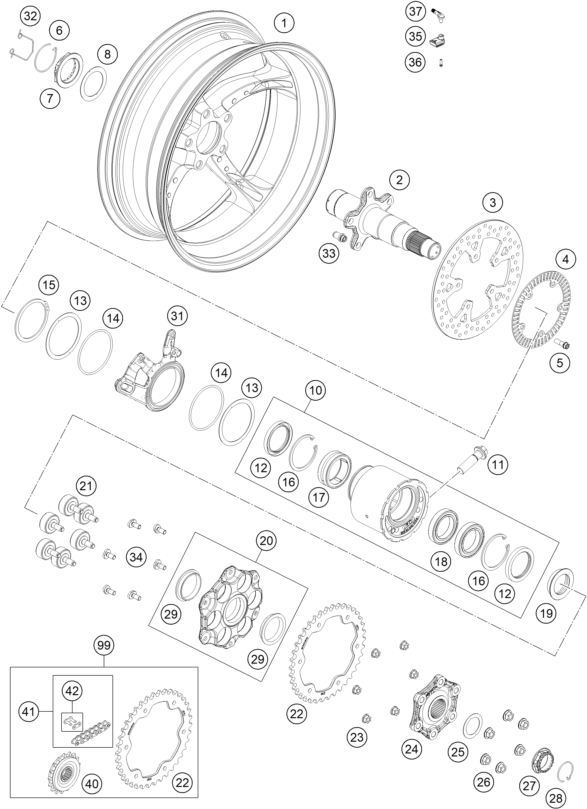 Explosionsgrafik HINTERRAD