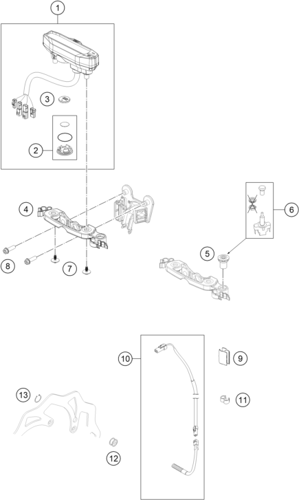 Explosionszeichnung der Baugruppe INSTRUMENTE / SCHLOSSSYSTEM, Position 1 ist markiert