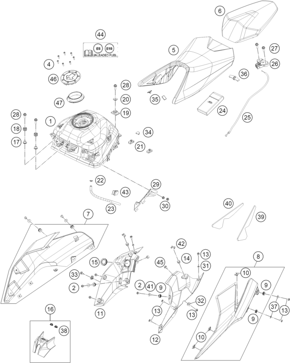 Explosionsgrafik TANK, SITZBANK