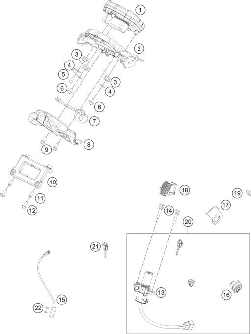 Explosionszeichnung der Baugruppe INSTRUMENTE / SCHLOSSSYSTEM, Position 11 ist markiert