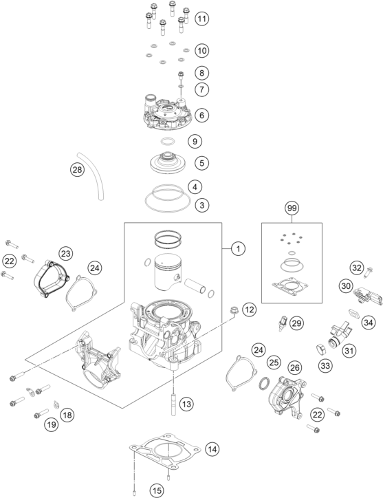 Explosionsgrafik ZYLINDER, ZYLINDERKOPF