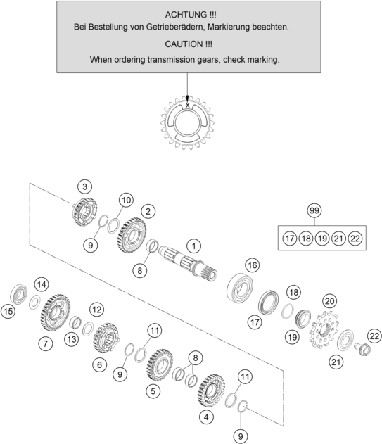 Explosionsgrafik GETRIEBE II - ABTRIEBSWELLE