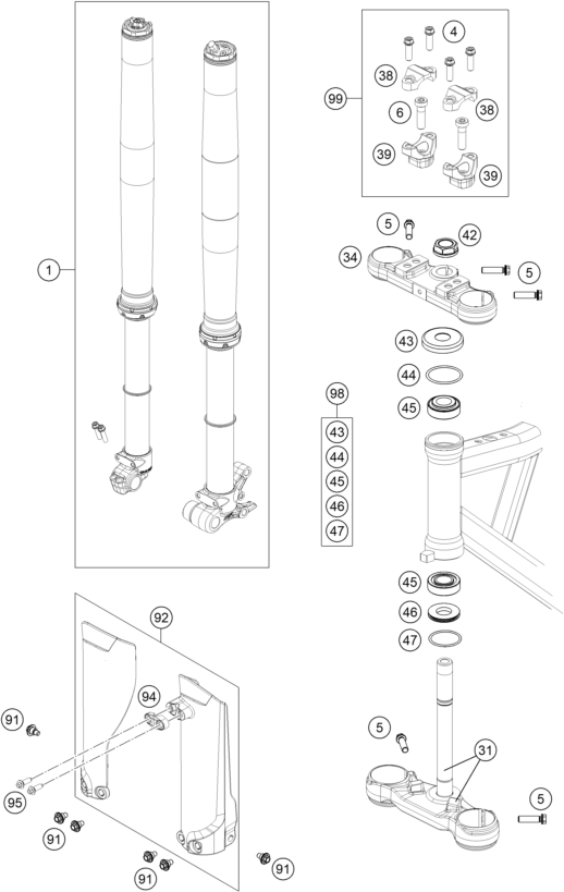 Explosionsgrafik TELEGABEL, GABELBRÜCKE