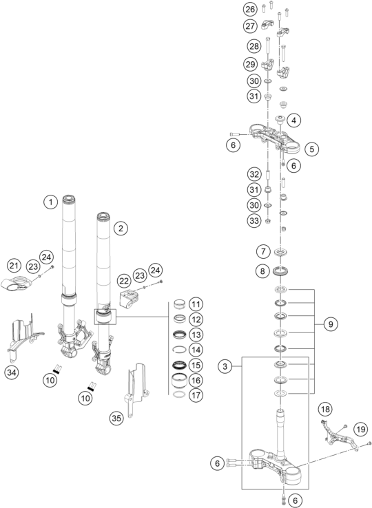 Explosionsgrafik TELEGABEL, GABELBRÜCKE