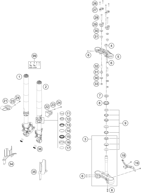 Explosionsgrafik TELEGABEL, GABELBRÜCKE