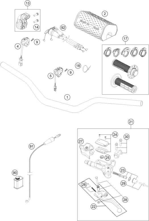 Explosionszeichnung der Baugruppe LENKER, ARMATUREN, Position 92 ist markiert