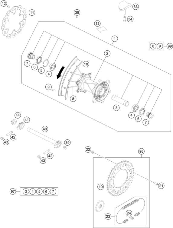 Explosionsgrafik HINTERRAD