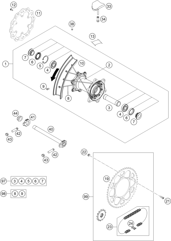 Explosionsgrafik HINTERRAD