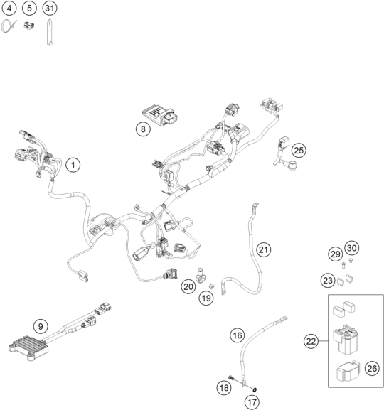 Explosionszeichnung der Baugruppe KABELSTRANG, Position 8 ist markiert