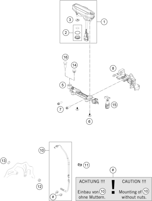 Explosionszeichnung der Baugruppe INSTRUMENTE / SCHLOSSSYSTEM, Position 15 ist markiert