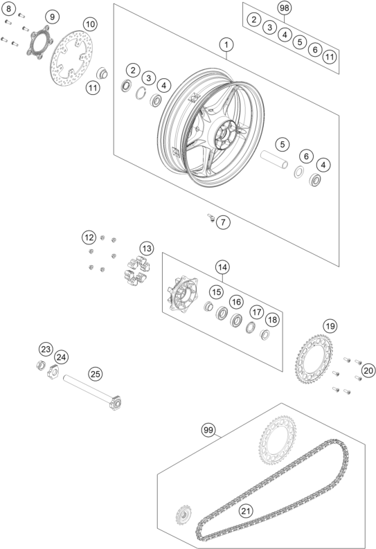 Explosionsgrafik HINTERRAD
