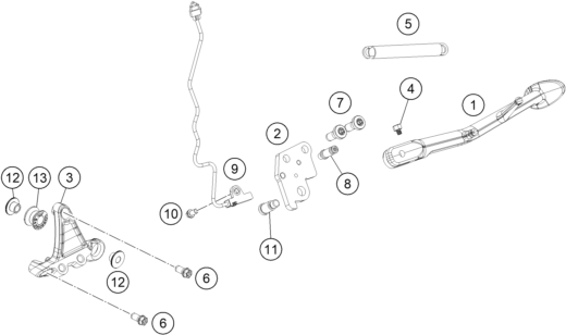 Explosionszeichnung der Baugruppe SEITEN- / MITTELSTÄNDER, Position 9 ist markiert