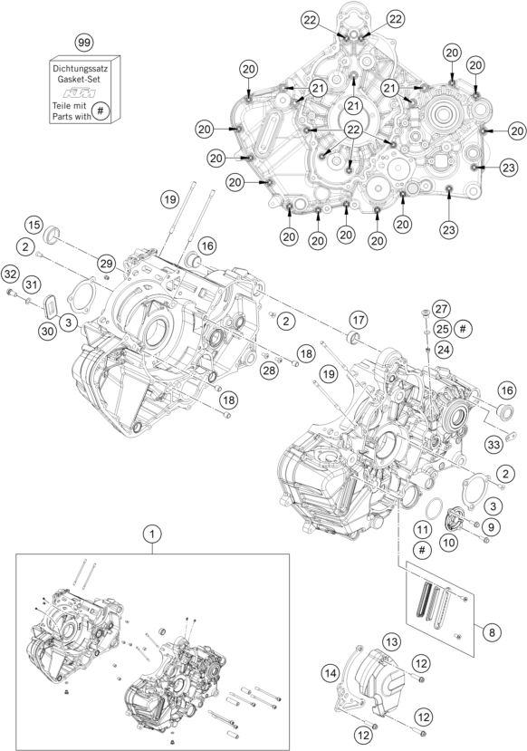 Explosionsgrafik MOTORGEHÄUSE