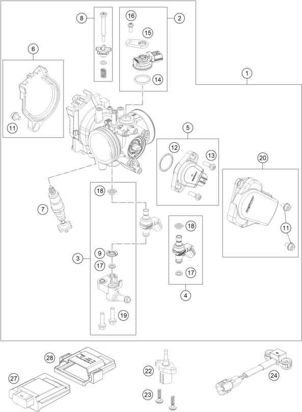 Explosionszeichnung der Baugruppe DROSSELKLAPPEN- / DREHWALZENKÖRPER, Position 4 ist markiert