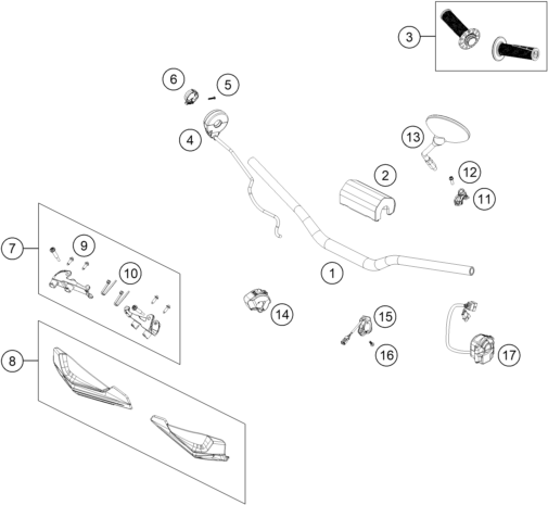 Explosionszeichnung der Baugruppe LENKER, ARMATUREN, Position 3 ist markiert