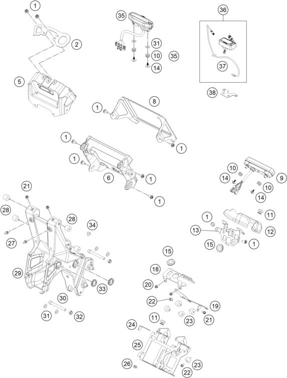 Explosionszeichnung der Baugruppe INSTRUMENTE / SCHLOSSSYSTEM, Position 37 ist markiert