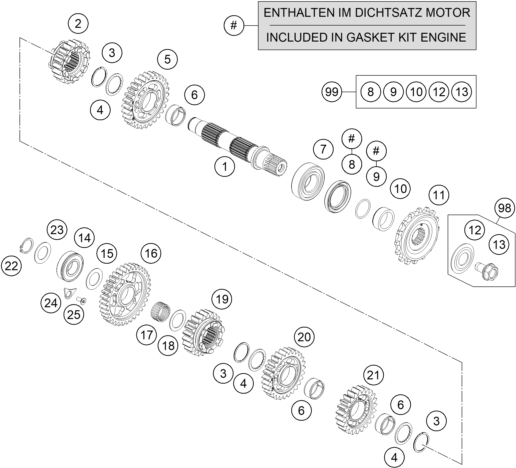 Explosionszeichnung der Baugruppe GETRIEBE II - ABTRIEBSWELLE, Position 16 ist markiert