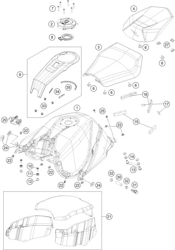 Explosionsgrafik TANK, SITZBANK