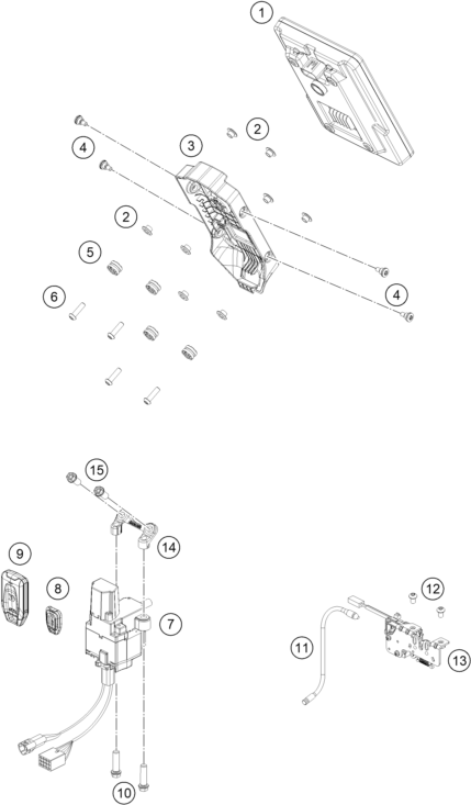 Explosionszeichnung der Baugruppe INSTRUMENTE / SCHLOSSSYSTEM, Position 14 ist markiert