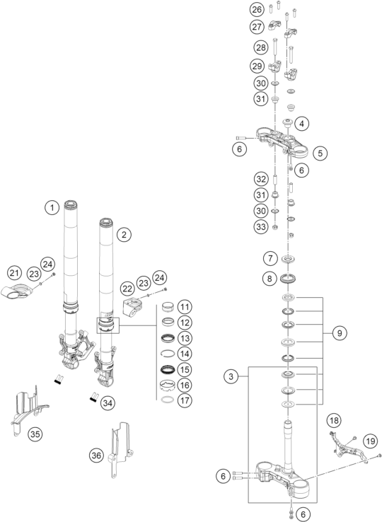 Explosionsgrafik TELEGABEL, GABELBRÜCKE