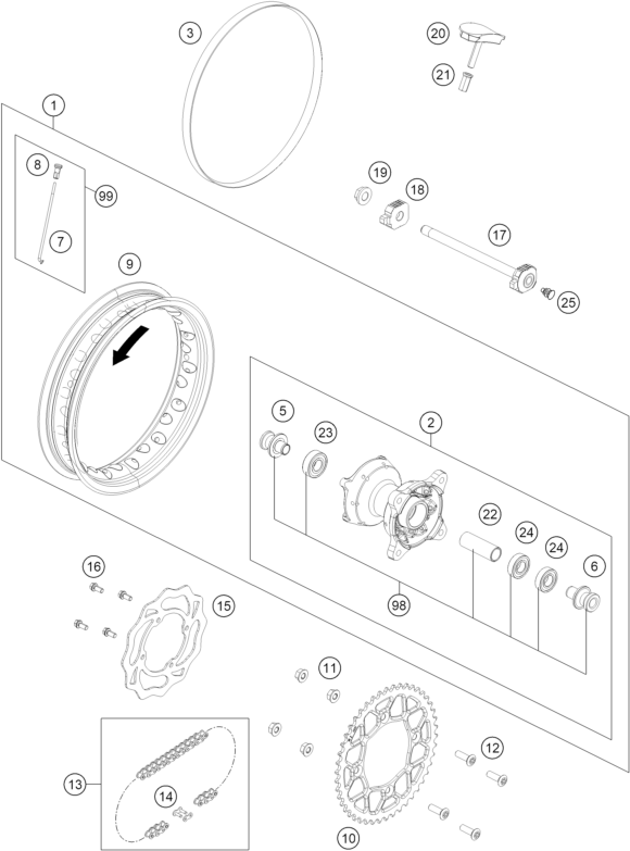 Explosionsgrafik HINTERRAD