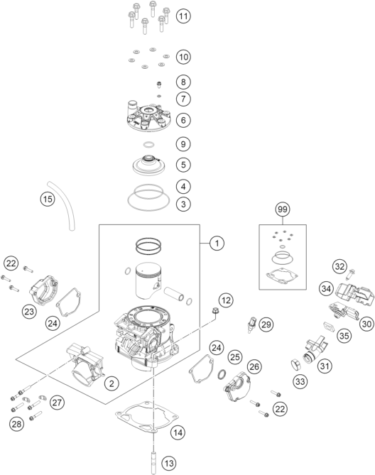 Explosionsgrafik ZYLINDER, ZYLINDERKOPF