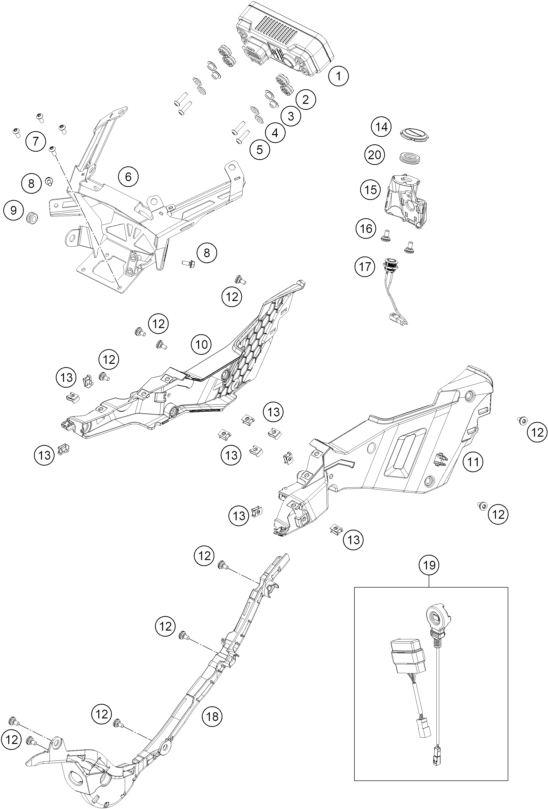 Explosionszeichnung der Baugruppe INSTRUMENTE / SCHLOSSSYSTEM, Position 15 ist markiert