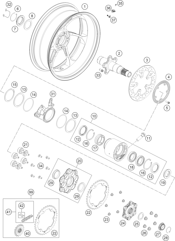 Explosionsgrafik HINTERRAD