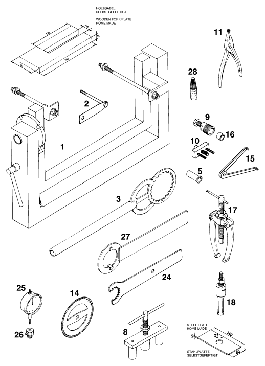 Explosionszeichnung der Baugruppe SPEZIALWERKZEUG (Motor), Position 14 ist markiert