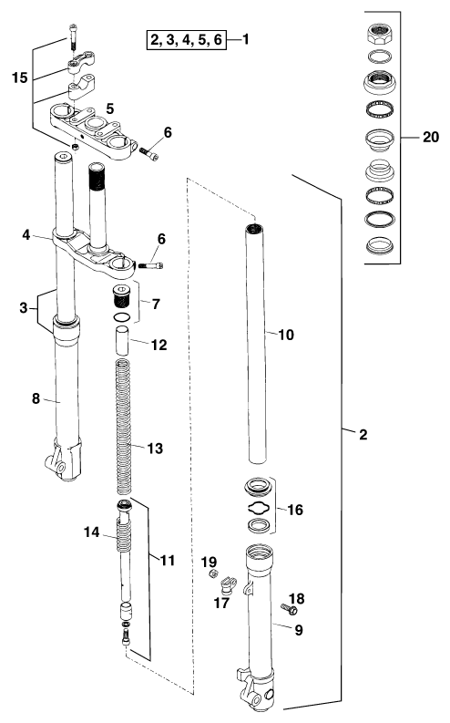 Explosionsgrafik TELEGABEL, GABELBRÜCKE