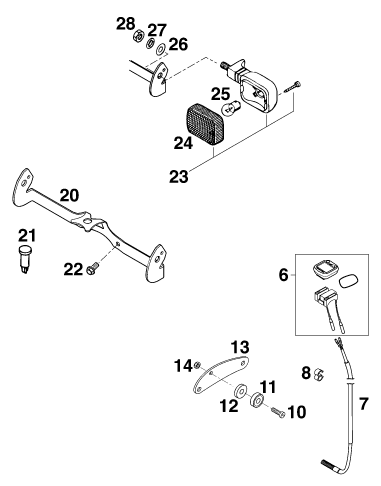 Explosionszeichnung der Baugruppe INSTRUMENTE / SCHLOSSSYSTEM, Position 6 ist markiert