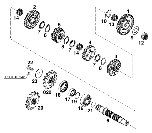 Explosionsgrafik GETRIEBE II - ABTRIEBSWELLE