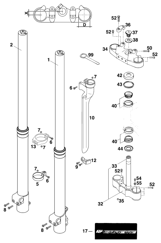 Explosionsgrafik TELEGABEL, GABELBRÜCKE