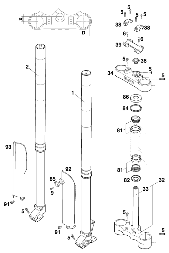 Explosionsgrafik TELEGABEL, GABELBRÜCKE
