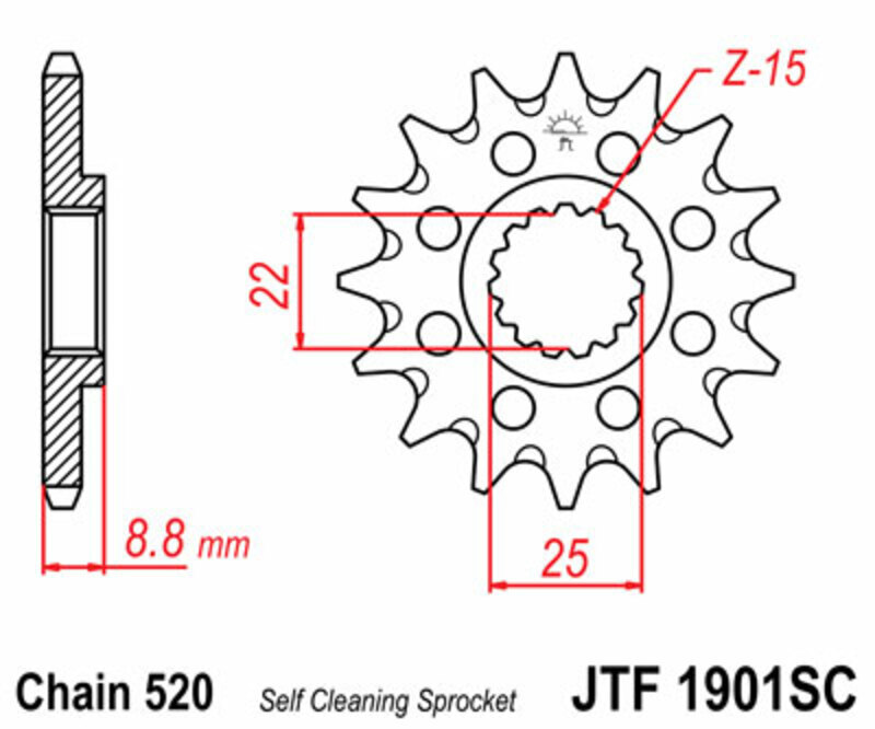 JT SPROCKETS Geriffeltes ultraleichtes selbstreinigendes Stahl-Ritzel - 520