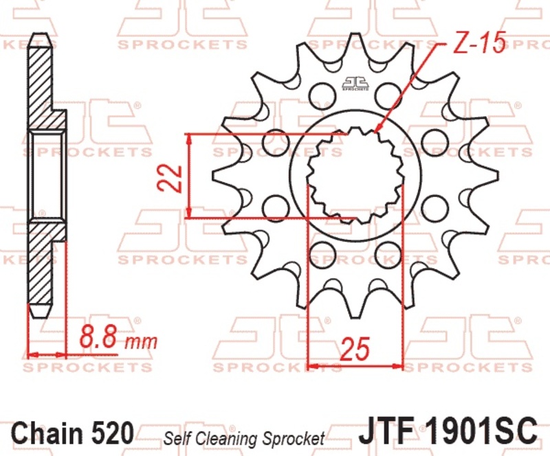 JT SPROCKETS Geriffeltes ultraleichtes selbstreinigendes Stahl-Ritzel - 520